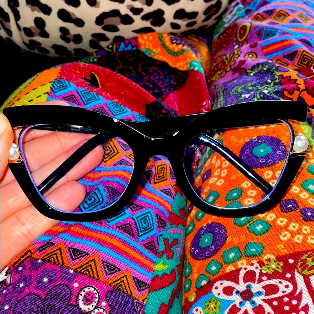 Black Cat-Eye Glasses with Pearl Accents